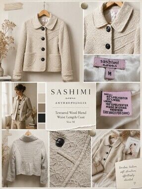 Sashimi Anthropologie Coat - M - Textured Wool Blend Waist Length